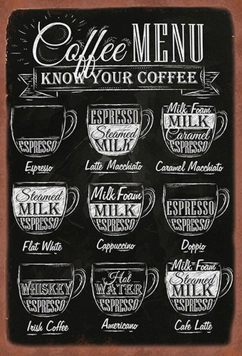 Blechschild 20x30 coffee menu - 20x30,